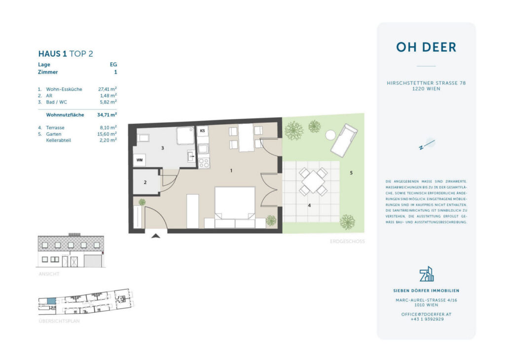 Ruhige, südseitige 1-Zimmer Gartenwohnung | Nähe Hirschstettner Aupark – Bild 2
